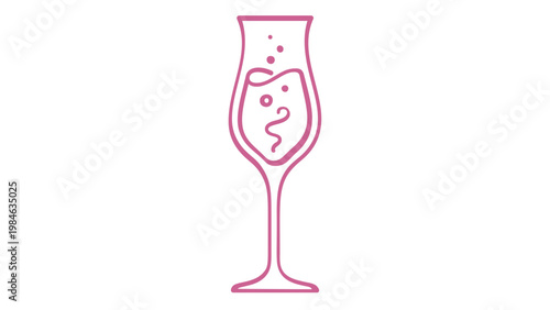 Rose gold gradient line art vector icon illustration of an elegant champagne flute with sparkling bubbles, minimalist design for luxury celebration, wedding toast, and party beverage themes.