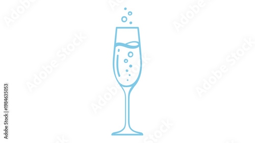 Elegant champagne flute glass vector icon illustration with rising bubbles and luxury gold to blue gradient. Minimalist flat design for celebration, wedding, party, toast, and luxury events.