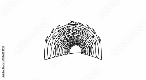 Stylized, abstract arched passageway created by interlocking leaf-like shapes