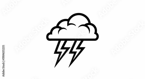 Stylized black and white icon of a stormy cloud with lightning bolts