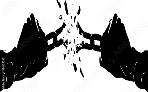 Breaking Chains Silhouette: Liberation and Ending Blockade Concept Vector, Human Rights Freedom and Justice Symbol Icon