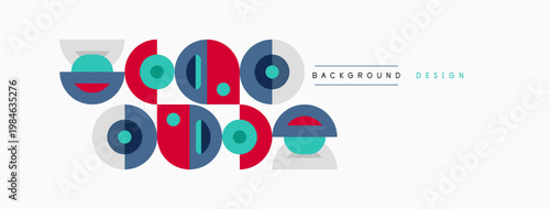 Abstract geometric shapes, circles, squares, teal, blue, gray. Minimalist design, clean lines, modern aesthetic. Background element.