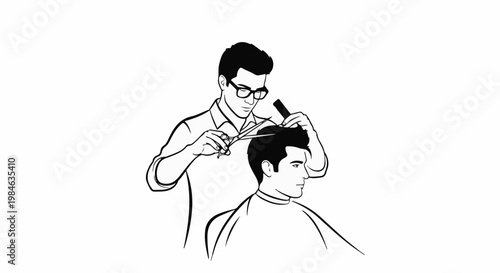 Stylist meticulously cuts client's hair with scissors and comb, highlighting precision