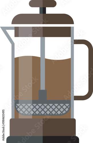 French press coffee maker flat vector illustration isolated on white background