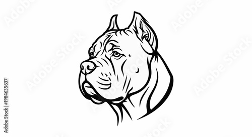 Stylized black and white illustration of a dog's head in profile