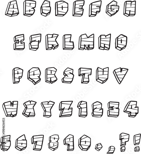 Handwritten brick chunky sketch typography font lettering ABC cartoon vector text