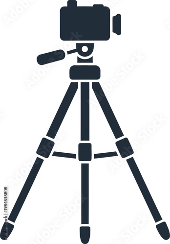Professional camera on tripod icon with content creation professional equipment filmmaking