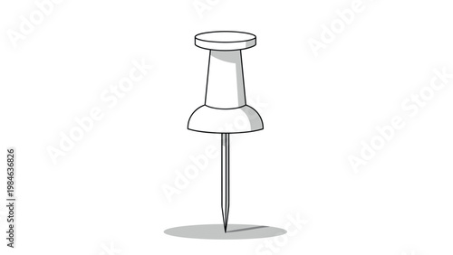White plastic push pin with a sharp metal point stands vertically casting a small shadow on a plain surface.