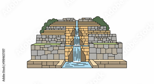 Stone terraced waterfall with lush greenery cascading into a pool