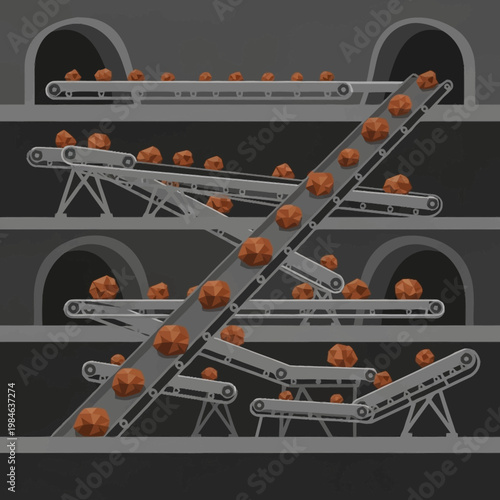 Automated Industrial Conveyor System Moving Oranges.