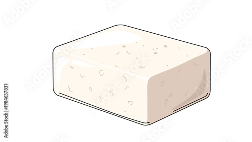 Simple illustration of a single rectangular block of white tofu showing subtle textures and highlights, isolated on a clean white background.