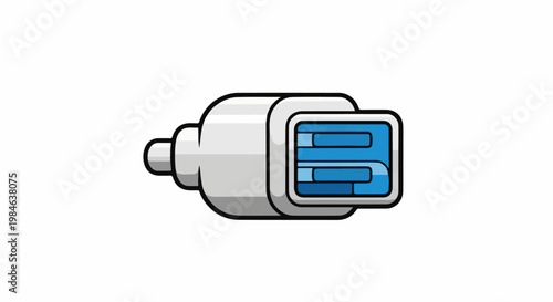 Stylized illustration of a white USB plug with blue connectors