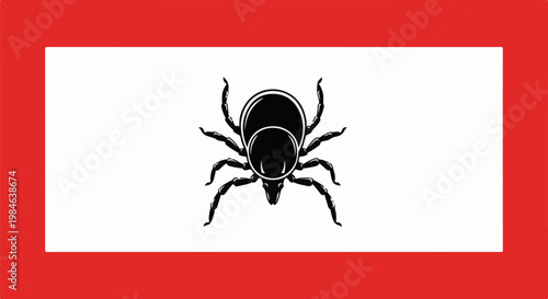 Stylized black tick graphic on white background with red border
