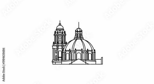 Stylized illustration of a grand dome with an adjacent tower