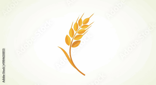 Stylized golden wheat stalk with abstract leaf on light background