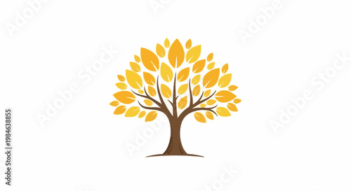 Stylized golden tree with broad branches and numerous leaves