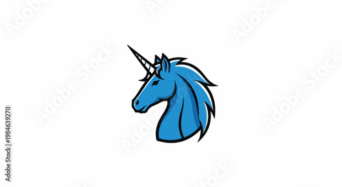 Stylized blue unicorn head with a single horn, profile view