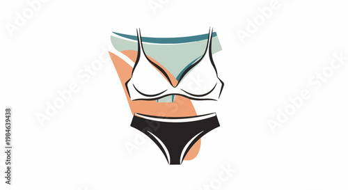 Stylized bra and panties with abstract color blocks
