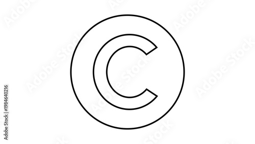 Minimalist black line vector icon of a copyright symbol on a white background. This clean and scalable illustration represents intellectual property, legal rights, and creative ownership.