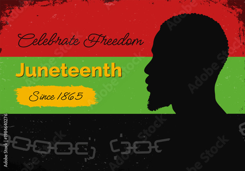 Juneteenth Freedom Poster with African Colors and Black Man Silhouette, Emancipation and Black