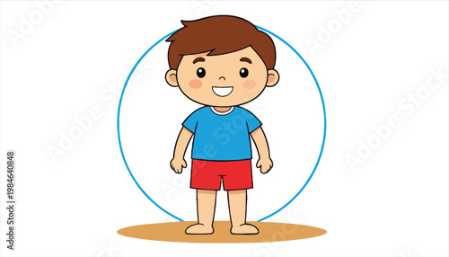 vector Cute Cartoon Boy Standing Inside a Circle