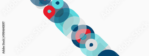 Abstract circles overlap, creating colorful diagonal pattern. White background provides contrast, simple design.