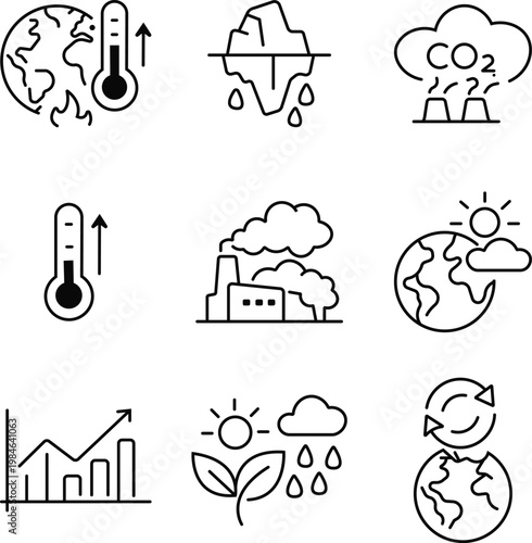 Climate change icons global warming pollution and environmental impact visual representation
