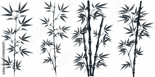 Elegant bamboo stalks with leaves create a minimalist botanical illustration