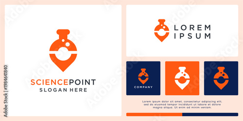 Science point logo design template with map and lab