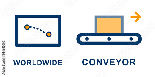 Worldwide conveyor system illustration package tracking and automated logistics