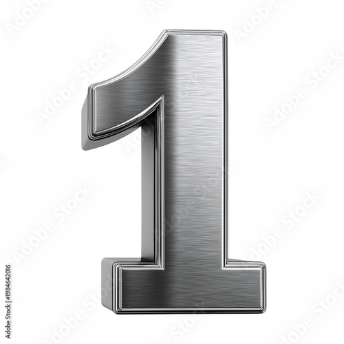 Realistic metallic silver number 1 isolated on transparent background