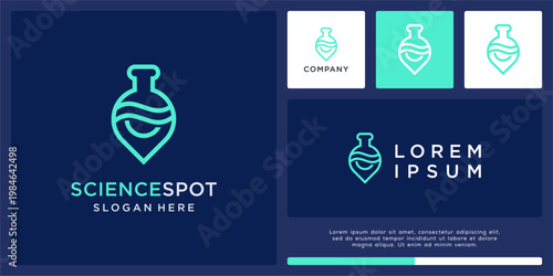 Science spot logo design with tube and map