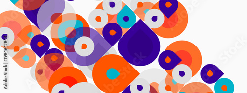 Abstract colorful circles overlap, creating dynamic visual texture. Shapes vary size, hue, offering modern aesthetic.