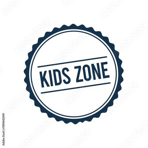 Kids Zone stamp vector icon, circular blue seal for children play area, decorative playground signage emblem on white background