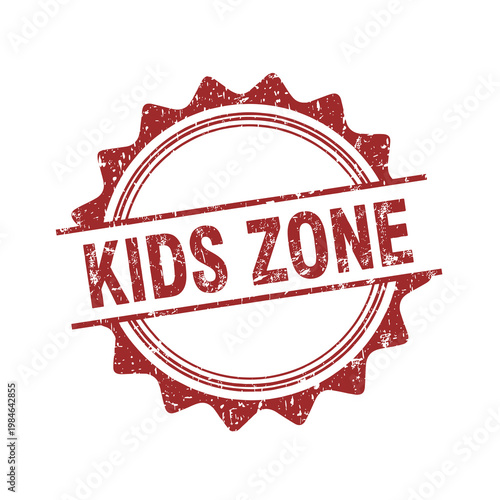Vintage Kids Zone rubber stamp vector, red grunge circular seal for children playground, distressed ink texture label for nursery and school