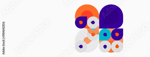 Abstract colorful circles overlap, creating dynamic composition. White background emphasizes vibrant hues, modern design.