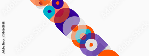Abstract colorful circles overlap diagonally across white background. Shapes vary size, hue creating dynamic visual pattern.