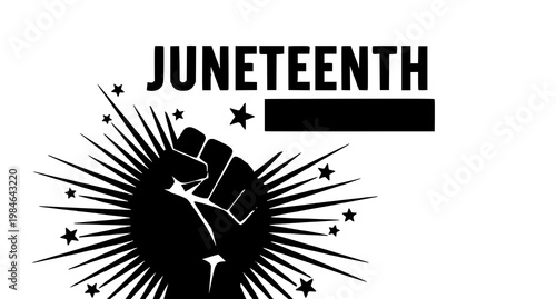 Juneteenth black fist and rays graphic element with black power