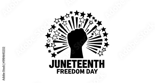 Juneteenth freedom day fist and stars graphic with black history