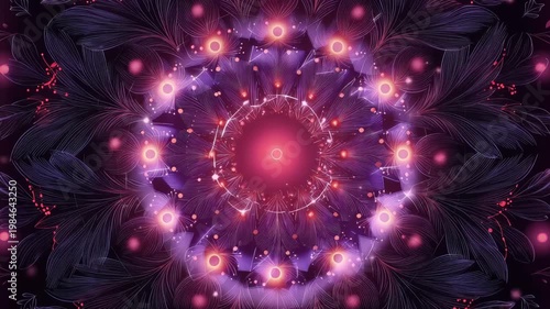 Pulsating glowing pink and crimson mandala energy abstract digital art vibrant background visual harmony creative concept