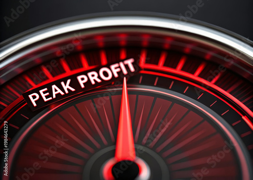 Redline digital speedometer needle peak profit gauge business success financial concept measurement indicator dashboard performance growth achievement maximum economy finance wealth progress