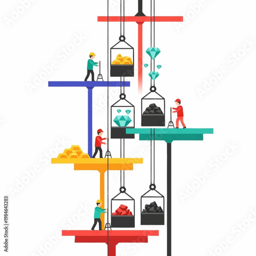 Miners extracting precious resources from underground mine shafts.