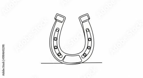 Stylized line art of a metal horseshoe resting on a ground line