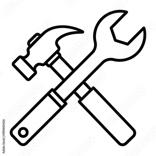 Crossed hammer and wrench icon with construction mechanic building industry