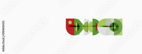 Abstract graphic design features overlapping green, red circles. Simple shapes create modern visual composition. Minimalist aesthetic.