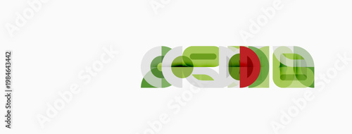 Abstract geometric shapes overlap, creating layered visual effect. Green, red hues dominate minimalist composition. Simple design.