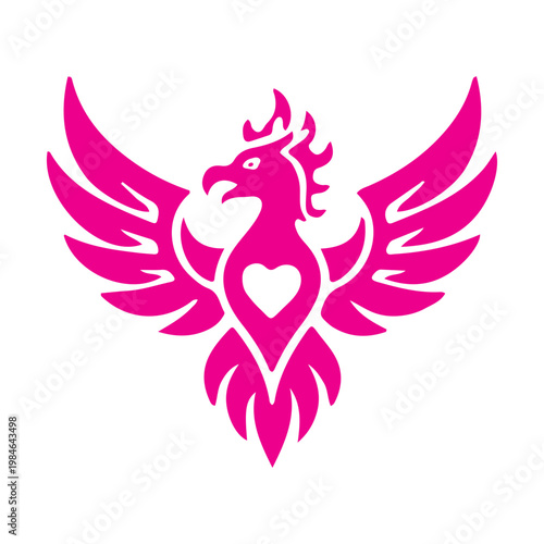 Pink Phoenix Icon with Heart Shape and Spread Wings