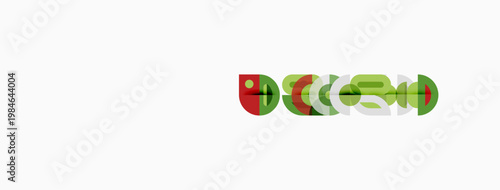 Abstract logo design features overlapping circles, lines. Green, red colors dominate white background. Minimalist, modern aesthetic.