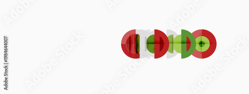 Four overlapping circles, red, orange, green, pink. Simple design, horizontal arrangement, white background. Minimalist graphic.