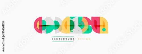 Abstract geometric shapes form colorful word code. Background design elements present simple visual style. Clean, modern aesthetic.